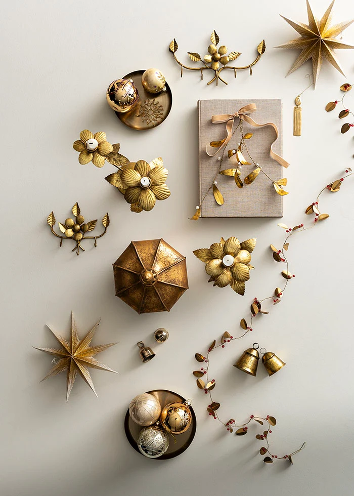 Candle holder winter rose golden H18,5 - Bilde 3
