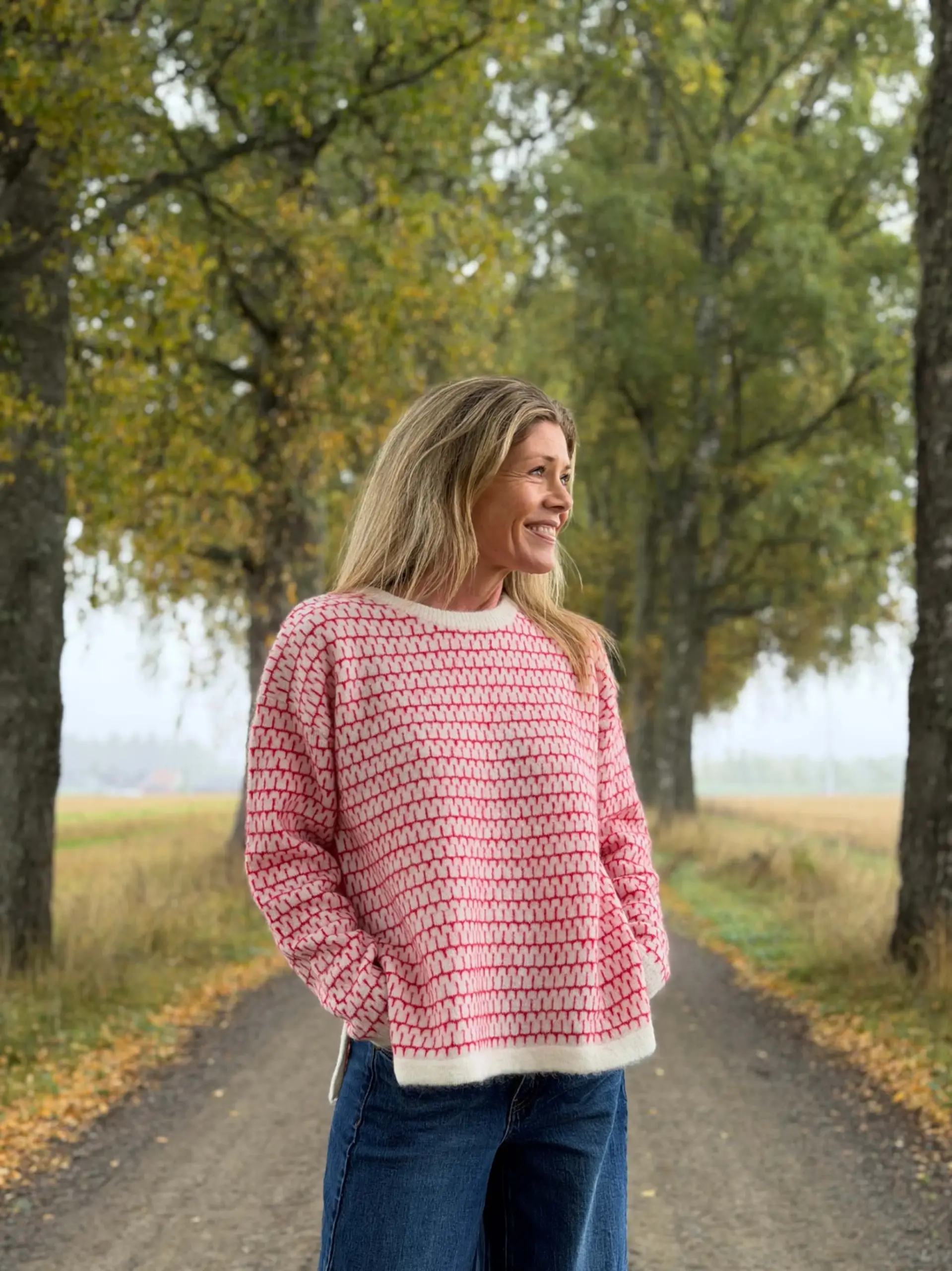 Sweater Pattern Kidmohair Red/Ivory - Bilde 1